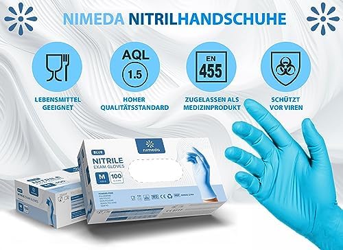 Rękawice nitrylowe M niebieskie 100 sztuk bez lateksu, bez pudru, rękawiczki jednorazowe niebieskie nitrylowe rozmiar (M)