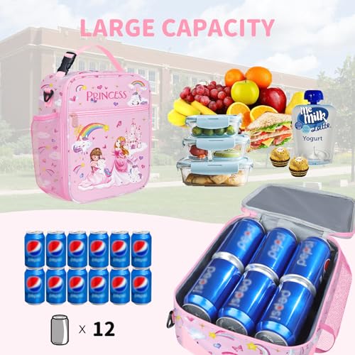 Clastyle Unicorn Insulated Lunch Bag Large Thermal Cooler Bag for Girl Picnic Lunch Box Tote Pink Unicron Castle - Image 4