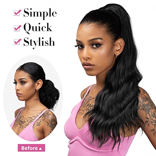 Yumoreal Drawstring Ponytail Extension For Women, 22 Inch Body Wave Pony Tails Hair Extensions Synthetic Hairpieces For Women Black #TOP3