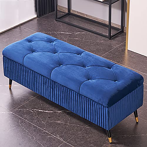 Homebeez Panca Ottomana A Mezza Luna In Velluto Blu Navy, 110 Cm, Con Contenitore Sollevabile E Cerniera Sicurezza - 2