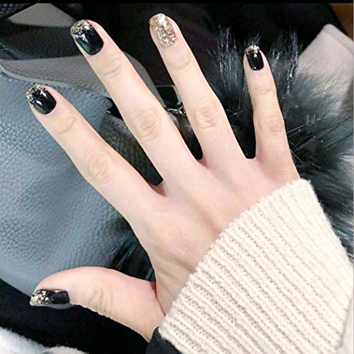 Jovono Glossy Press on Nails Black Short Oval Fake Nails Shinning Artificial Full Cover False Nails for Women and Girls (24Pcs)