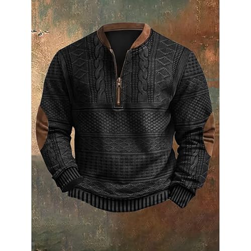 Half Zip Pullover Men Vintage Comfy Knit Print Graphic Sweatshirts Casual Outdoor Fall Long Sleeve Stand Collar Top3