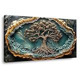 WIKEO Modernos Abstracto Decoracion Cuadros Árbol de la hoja dorada moderno Árbol de la Vida Lienzos Cuadros,Salón Pasillos Dormitorio Comedor Oficina Decorativos（Oro 2-40x80cm Enmarcado