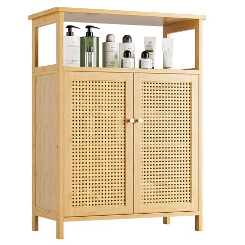 vovala Badezimmer Bodenständer Schrank, Bambus Aufbewahrungstisch mit...