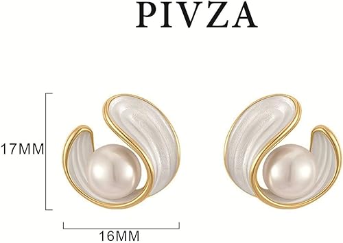 Miniatura 9 de Pearl Stud Earrings for Women Stainless Steel Unique Statement Small Pearl Enamel Button Statement Vintage Earring Jewelry
