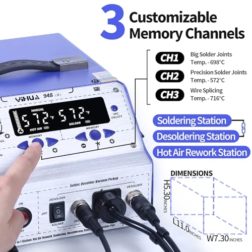 YIHUA 948-II 4 in 1 Hot Air Rework Soldering Iron and Desoldering Suction Tin Gun Station with Suction Pick Up Pen °F /°C by YIHUA - Image 3