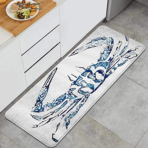 Coastal Nautical Beach Crab Anti Fatigue Kitchen Mat Comfort Floor Mats Non-Slip Oil Stain Resistant Easy to Clean Kitchen Rug