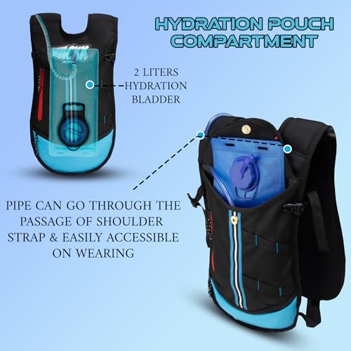 Image of Whackk Aero Blue 5L Cycling Running Bag |Helmet Ball Holder | Unisex Camping & Hiking | 2L Hydration Pouch Compartment Connecting Water ducts Pockets |Exercise & Fitness|Motorcycle Trekking Outdoor