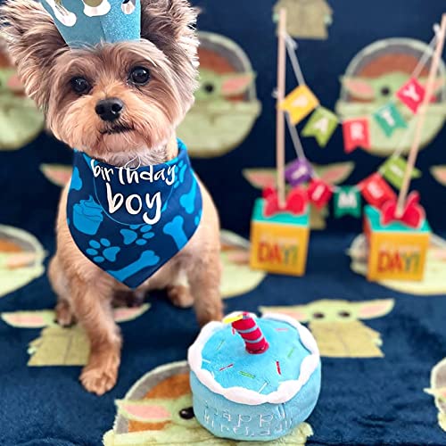 MINSHUXI Hund Geburtstagstorte Spielzeug Quietschendes Hundespielzeug Geburtstagsknochen Plüsch Quietschend Spielzeug Kuchen Spielzeug für Haustier Interaktives Geburtstagsgeschenk