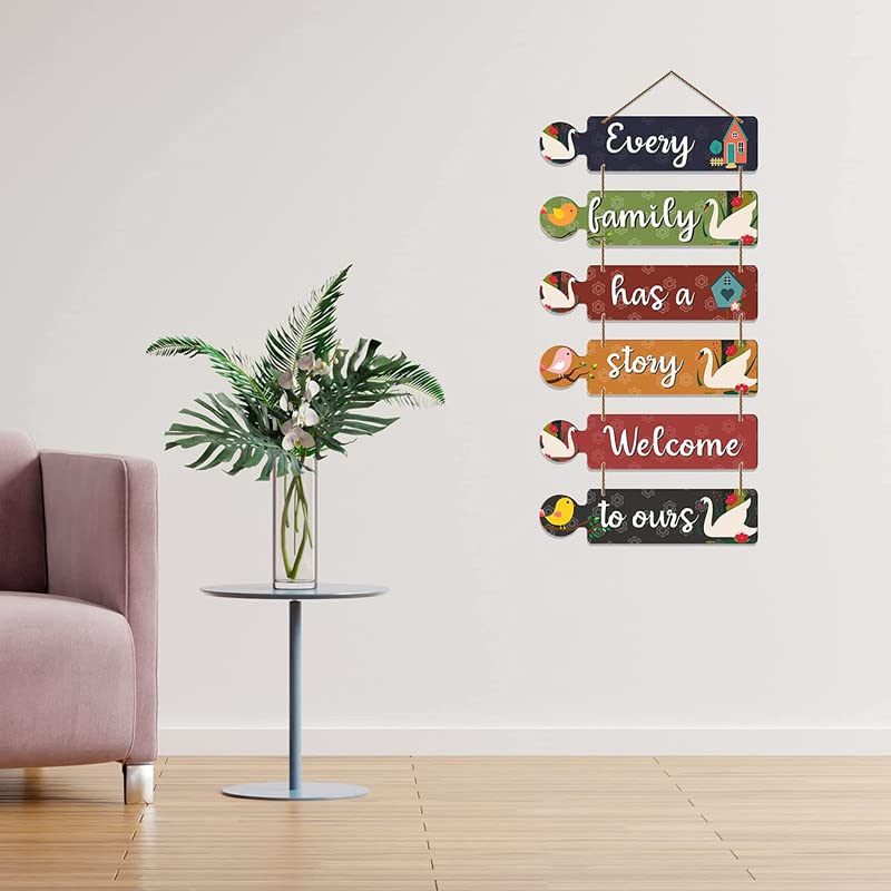 Image of Proxoto Every Family Has a Story Welcome to Ours Wall Hanging Decor | Wooden Inspirational Quote Hanging for Living Room, Bedroom, Entrance | Home Decoration Item