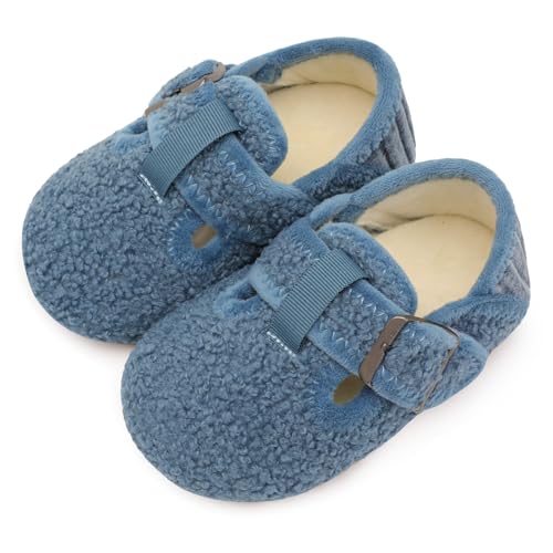 L-RUN Toddler Slippers Indoor House Shoes Blue 6.5-7.5 Toddler