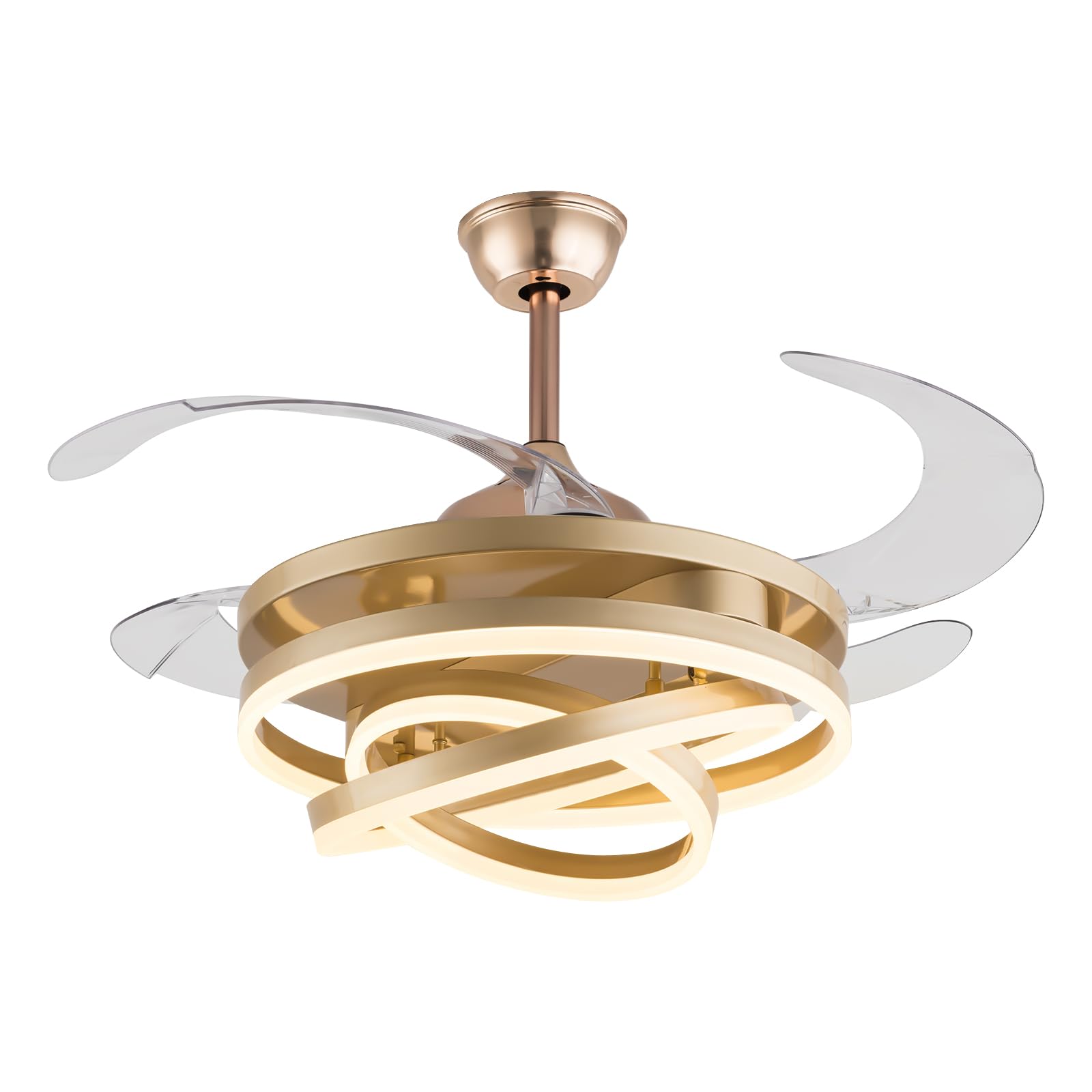 42 Inch Gold Bladeless Ceiling Fan With Light - Modern Fandelier Remote Control