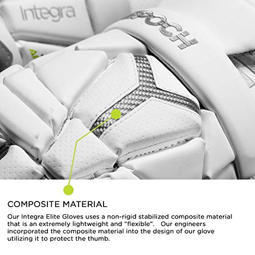 Epoch Integra Elite Lacrosse Gloves With Tri-Layer Dual-Densty Foam And Adjustable Wrist, 12", Medium, White #TOP2