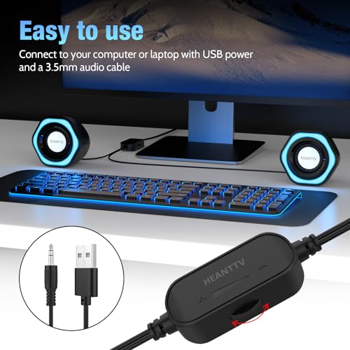 HEANTTV Computer-Lautsprecher, Mini Stereo USB Powered 3.5mm AUX-in Portable für PC, Laptop,...