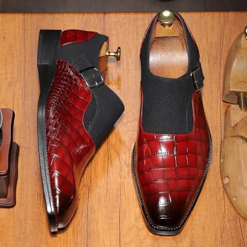 Santimon Men's Crocodile Pattern Monk Strap Dress Shoes Slip-On Buckle Formal Loafers Shoes3