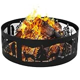 Sunnydaze 36-Inch Outdoor Fire Ring - Portable Metal Fire Pit Ring for Camping or Backyard - 360-Degree Wildlife Cutouts - Forest Wilderness