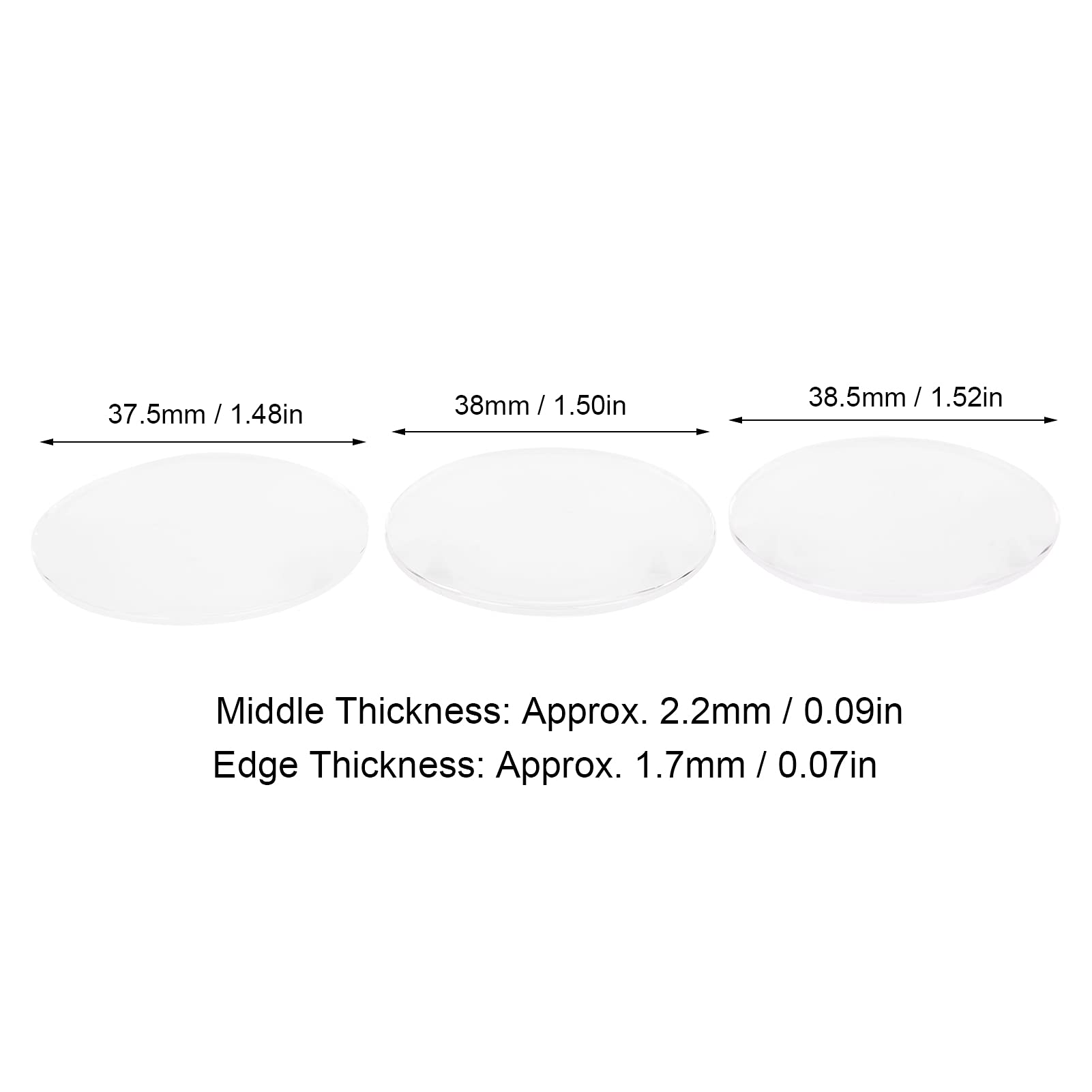 Saphirkristall-Uhrenglas-Ersatz, kratzfest, langlebig, einzelnes gewölbtes Uhrenglas für Uhrenreparatur-Profis, 37,5 mm, 38 mm, 38,5 mm, 3 Stück