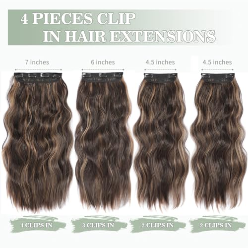 Hair Extensions Clip In 20Inch Long Wavy Hair Extensions 4Pcs Synthetic Full Head Hairpieces Seamless Weft for Natural Volume for Daily Use & Any Occasions Weft for Natural Volume Honey Brown Balayge - Image 2