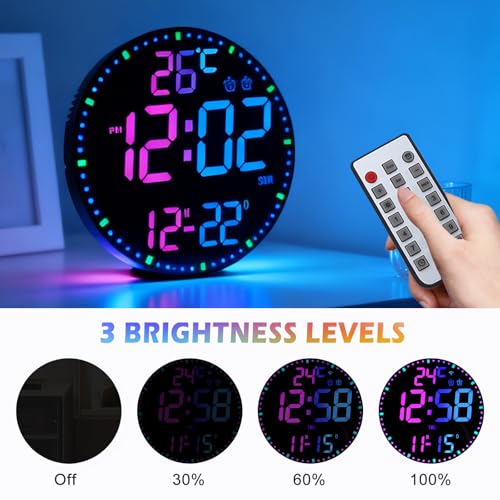 Horloge murale numérique 12 pouces avec veilleuse RVB et télécommande - 6