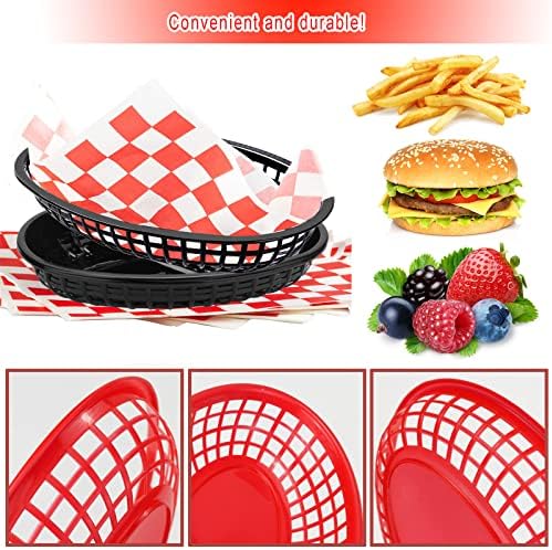 NCOALE Food Baskets, Reusable Plastic Oval Fruit Basket, Fries Baskets for Hotdogs Burgers Sweets Fruit Party Picnic Barbecue 2Colors 10PCS