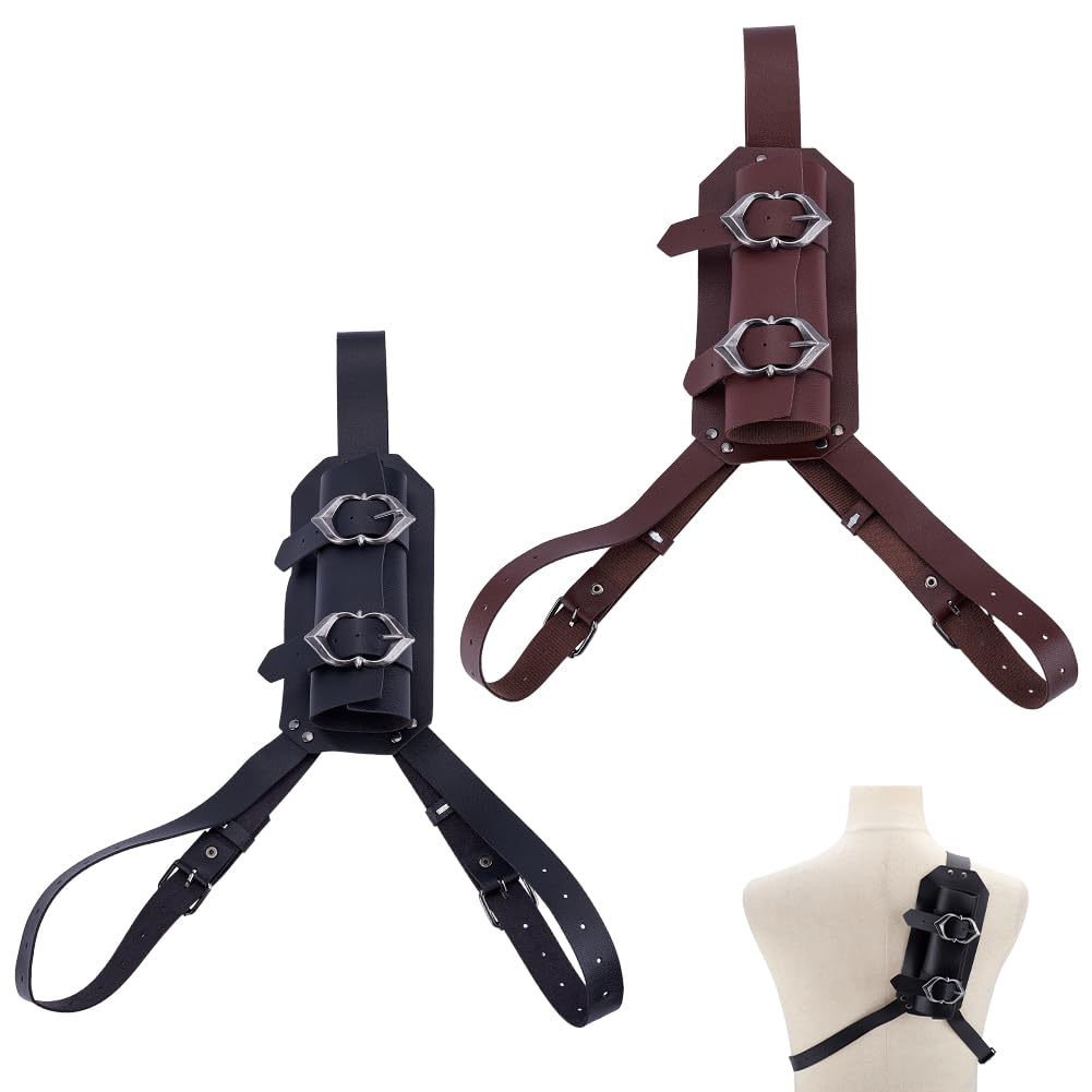 HOBBIESAY 2Pcs 2 Colors Sword Back Holster 8.74×3.94Inch PU Leather Swords Holsters Medieval Faux Leather Back Swords Frog Vintage Adjustable Sword Holster for Cosplay Medieval Renaissance Warrior