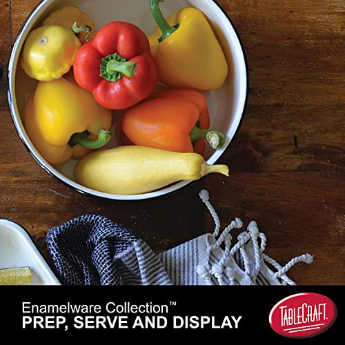 Tablecraft Products Enamelware Collection Black Rim Solid White Enamel Deep Bowl Baking Pan, Camping, Farmhouse, Porcelain Over Steel, Vintage, Boho, Retro, 10.13" Round, 3.6" Deep, Set Of 4 (80017) #TOP4