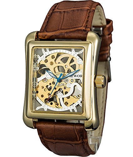 Hohle Herrenuhr Analog Mechanischer Handaufzug mit Lederband SEW1248 (Braun)