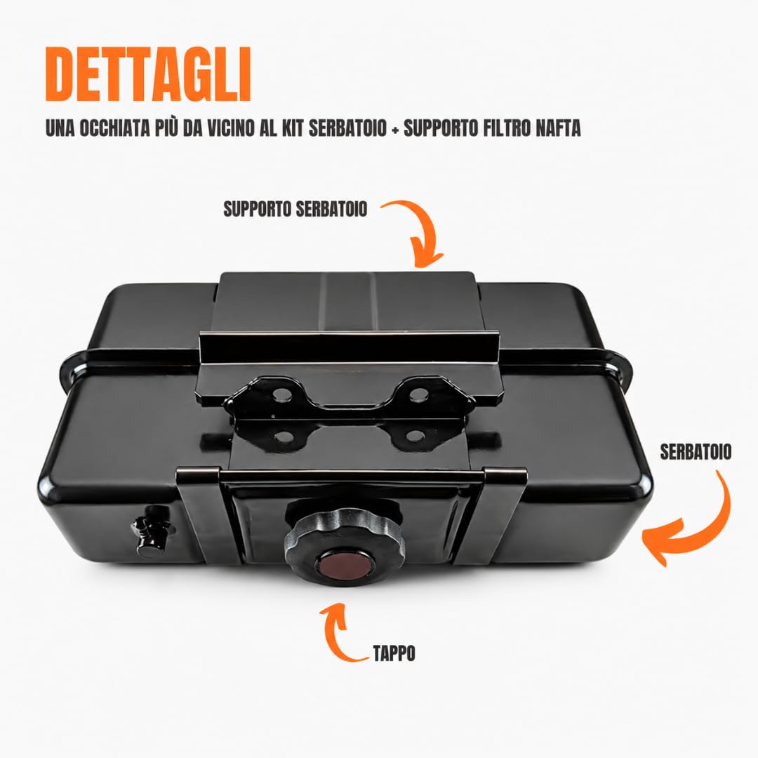 Generico Kit Serbatoio Completo + Supporto Filtro Nafta + Tasselli Serbatoio + Tubo Collegamento compatibile per motori Lombardini Diesel 6LD360 6LD400 6LD435 LDA520 per motozappa e motocoltivatore