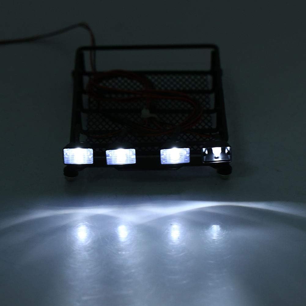 Roof Rack Luggage Carrier with Quadrate LED Lights for Axial SCX10 1/10 RC Car RC Crawler (156 X 110mm) (4 White)