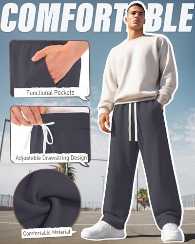 Image of August Alley Men's Wide Leg Sweatpants Baggy Gym Athletic Workout Joggers Open Bottom Lounge Drawstring Pants with Pockets