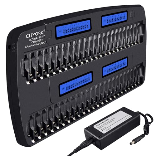 Image of CITYORK 48 Bay AA AAA Large Battery Charger Smart LCD Display for 1.2V AA/AAA NiMH/NiCd Rechargeable Batteries with Built-in IC Protection & AC Wall Adapter