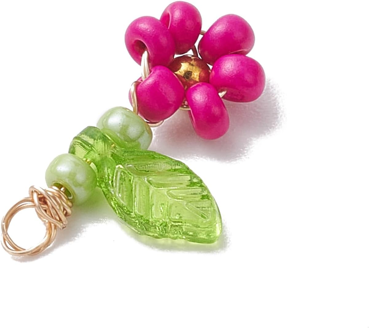 LiQunSweet 60 pcs Mixed Colors Flower Glass Seed Bead Charms Spring Floral Charms with Leaf for DIY Jewelry Bracelet Necklace Earring Craft Accessory Bag - Image 5