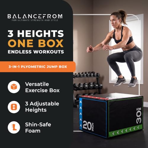 Image of BalanceFrom 3-in-1 Foam Plyometric Jump Box for Home Gym, Multiple Heights.