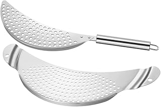 Stainless Steel Pot Strainer Crescent Pasta Draining Tool for Kitchen Food Strainer with Handle Fits Pans and Pots for Vegetables Meat and Noodles