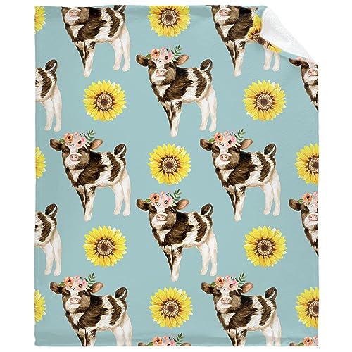 Cow and Sunflower Throw Blanket is Super Soft and Warm,The Lightweight Flannel Blanket is for All-Season Use,A Great Choice for Gifts 40