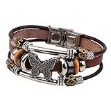 MALOYANVE Bohemian Leather Bracelets for Men and Women Vintage Punk Alloy Butterfly Key Adjustable B