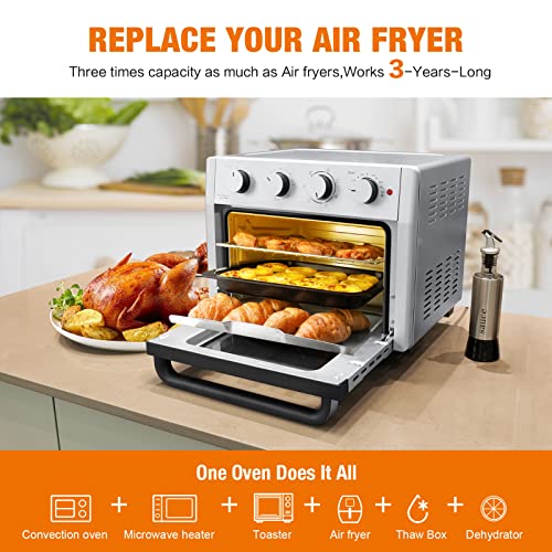Weesta Large Air Fryer Toaster Oven, 24 Qt, 7-In-1 Convection Oven With Roast, Bake, Broil, 4 Accessories And E-Recipes, 450°F, 1500W, Silver #TOP7