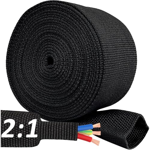 10 FT 1.4 inch 2:1 Heat Shrinkable Braided Sleeving Heat Shrink Sleeve Abrasion Protection Flexibility Wiring Harness Cable Sheath