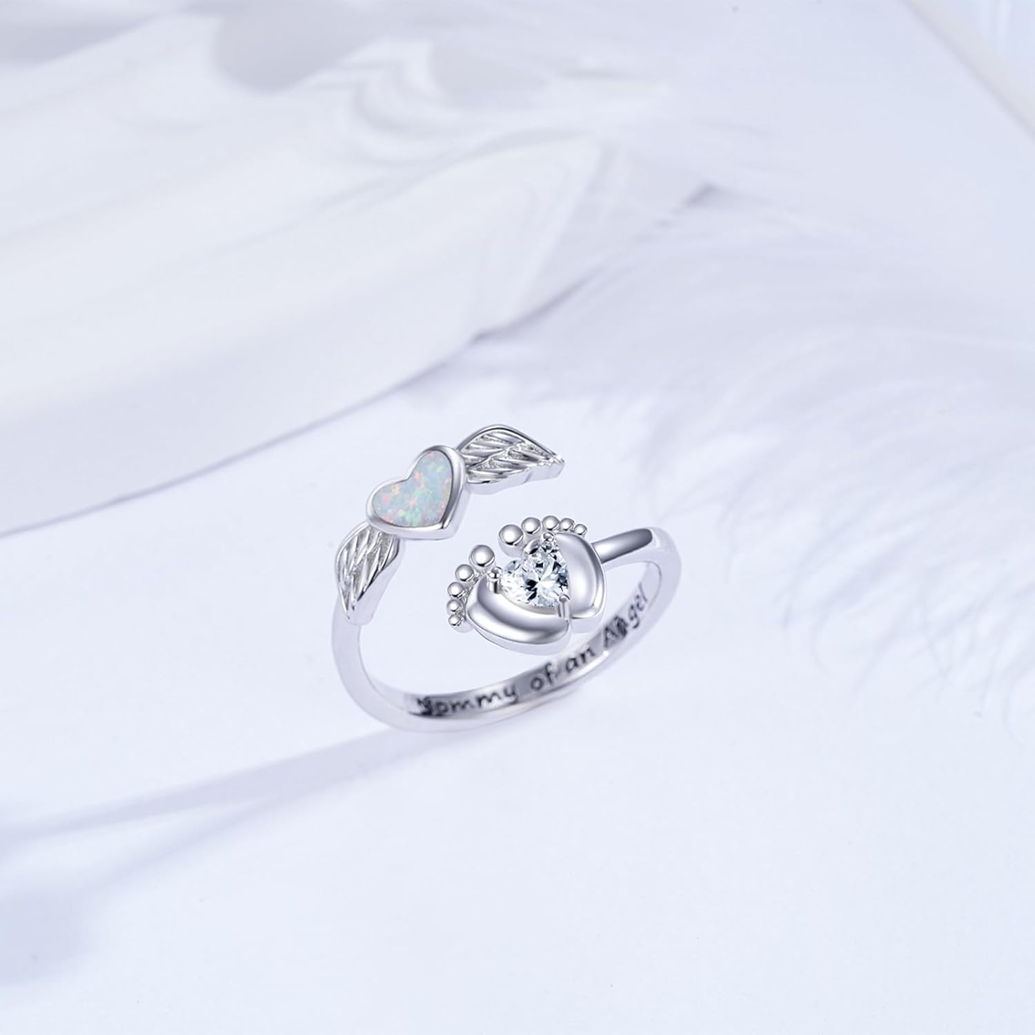 Miscarriage Ring Gifts for Mothers 925 Sterling Silver Mommy of An Angel Memorial Rings Footprint Jewelry Loss of Pregnancy Sympathy Gifts for Women