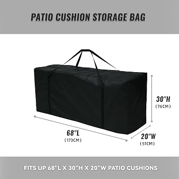 Outdoor Patio Cushion Storage Bags 68Inch Waterproof Extra Large Patio Furniture Cover Cushion Storage Bag with Handle and Zipper
