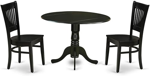 East West Furniture DLVA3-BLK-W - Juego de comedor de 3 piezas para espacios pequeños que contiene una mesa de comedor redonda con gotas y 2 sillas