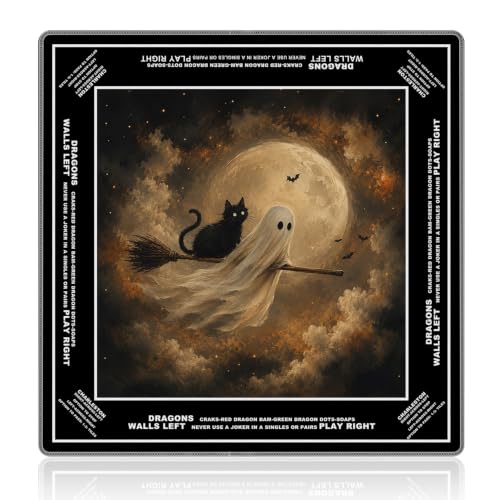 NATSUNO Halloween Full Moon Black Cat Ghost Mahjong Mat(31.5″x31.5″)