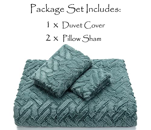 Chanasya Soft Cloud Faux Fur Duvet Comforter Cover Bedding Set Queen Size - 3 Piece Combo Set - Textured Embossed Fuzzy Soft Velvet Mink Bedcover - Zipper Closure Machine Washable - Tan Turquoise #TOP2