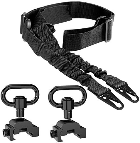 Retail Sign Systems 2 Point Rifle Sling Quick Adjust with 2 PCS QD Sling Swivels Mount | 1.25” Push Button Quick Release Attachment Mounting Base for Picatinny / Weaver Rai