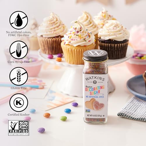Image of Watkins Rainbow Decorating Sugar, Non-GMO, 4.6 Ounce, Pack of 3