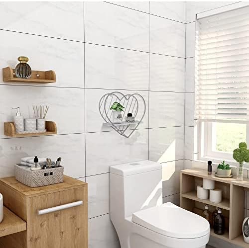 Afuly Floating Shelf Grey Shelves for Wall Metal Heart Silver Farmhouse Design for Bedroom Bathroom Toilet