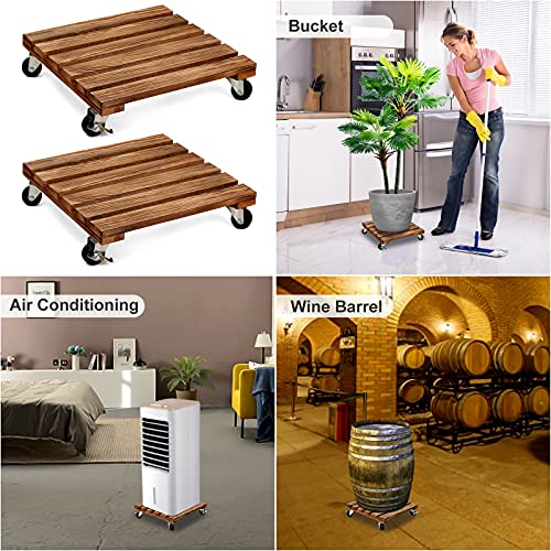Karneey 2 Pack Plant Caddy Wooden Plant Stand With Wheels 12 Inch Square Plant Roller With Metal Lockable Caster Wheels Heavy Duty Rolling Plant Stand Outdoor/Indoor Plant Dolly On Patio/Flower Pot #TOP2