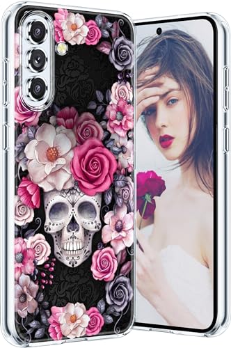 Galaxy A35 Case for Samsung Galaxy A35 5G Phone Case Women Girls, Cute Skull Rose Flower Design, Slim Silicone Bumper Anti-Scratch Shockproof Protective Cover for Samsung A35 5G 6.6-inch (Flower)