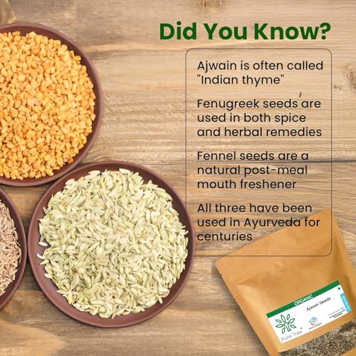 Image of Pure Tree Certified Organic Ajwain, Methi, Saunf | 75 g Each | Carom, Fenugreek & Fennel Seeds | Spices Whole Vaamu, Methi dana, Variyali Combo Pack