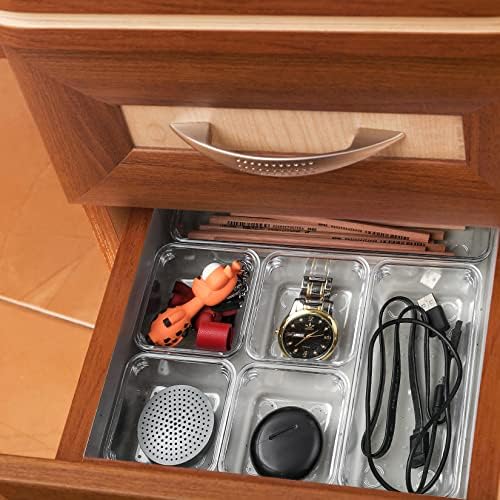 7 Pieces Separate Drawer Organiser System with Storage Boxes, Transparent Plastic Divider Organiser Trays for Makeup & Cosmetics, Dressing Table, Office Desk, Bedroom Dresser Bathroom & Kitchen